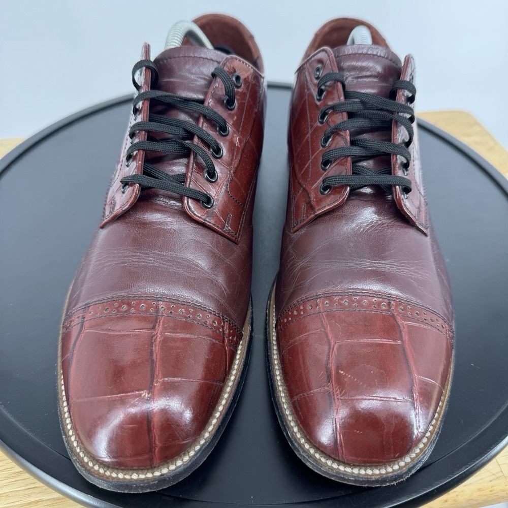 Vtg Stacy Adams Men's Ox Blood Crocodile Print Cap Toe Oxford Dress Shoe Size 9 - Picture 2 of 8